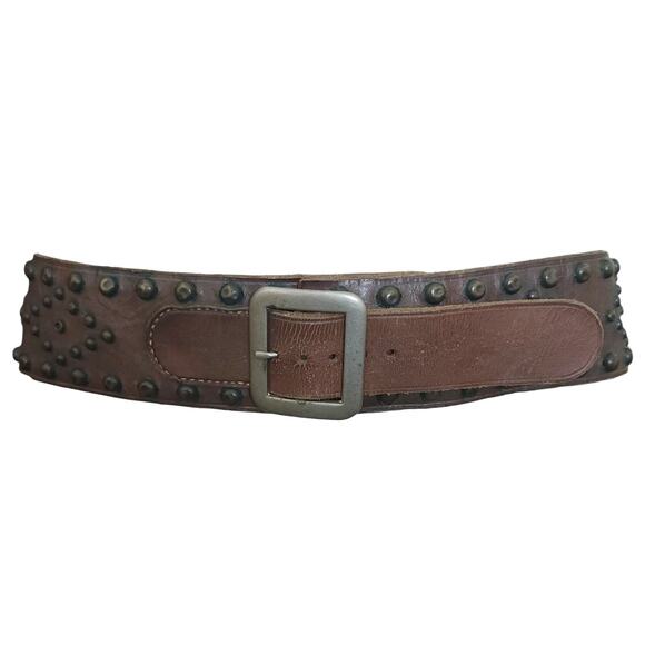 RALPH LAUREN vtg studded wide brown western boho leather statement belt Size M - Picture 1 of 10